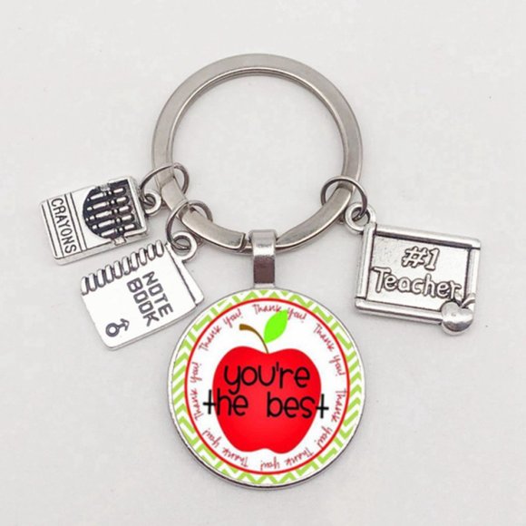 JDA Rocks Accessories - Handcrafted Teacher Gift Key Ring- Handmade NWT Boutique - Apple Teacher